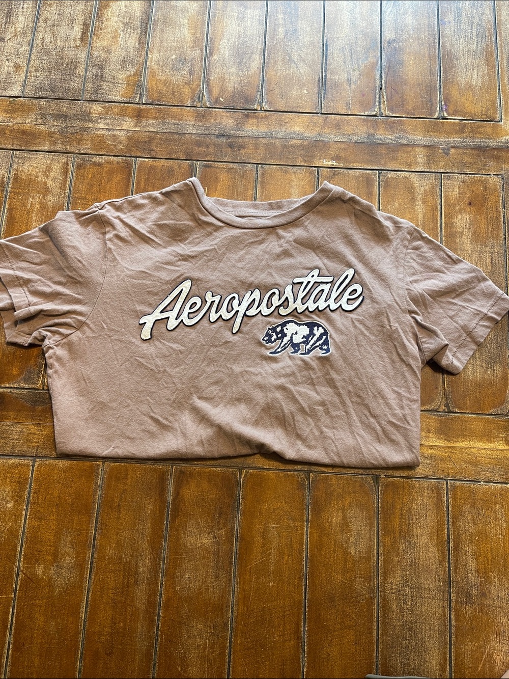 Aeropostale Brown Short Sleeve Logo Tee with Bear Applique